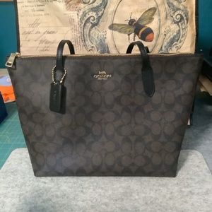 COACH Zip Top Tote Signature Canvas  Brown/Black